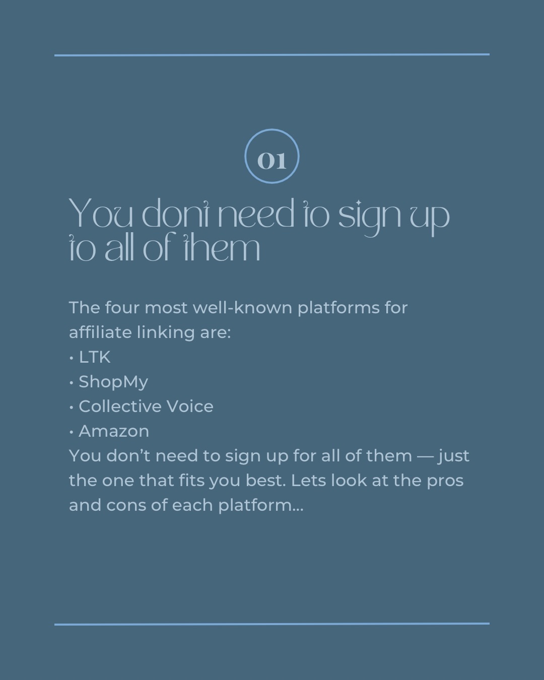 You don't need to sign up to all of them. The four most well-known platforms for affiliate linking are: LTK, ShopMy, Collective Voice, Amazon. You don't need to sign up for all of them - just the one that fits you best. Lets look at the pros and cons of each platform...